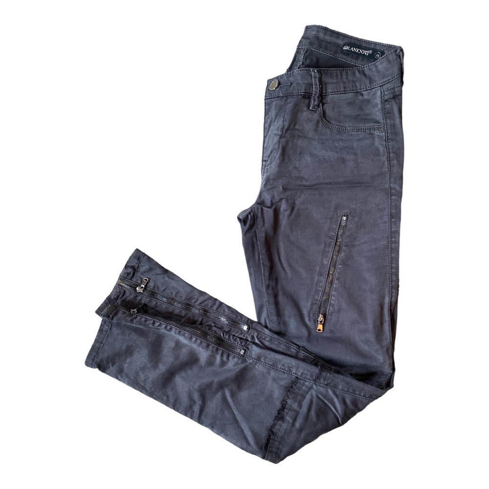 BlankNYC women’s distressed stretchy pants accent zippers and fringe size 25